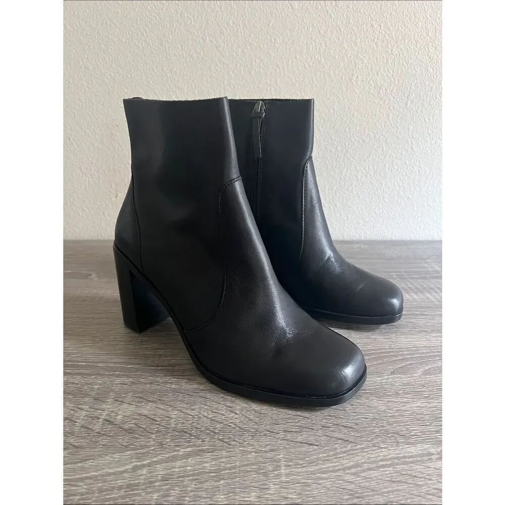 Söfft Black Leather Block Heel Ankle Booties Comfort Side Zip Size 8